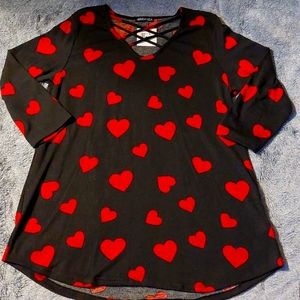 NWT! Black top with Red Hearts Valentines Day, Love Top Large